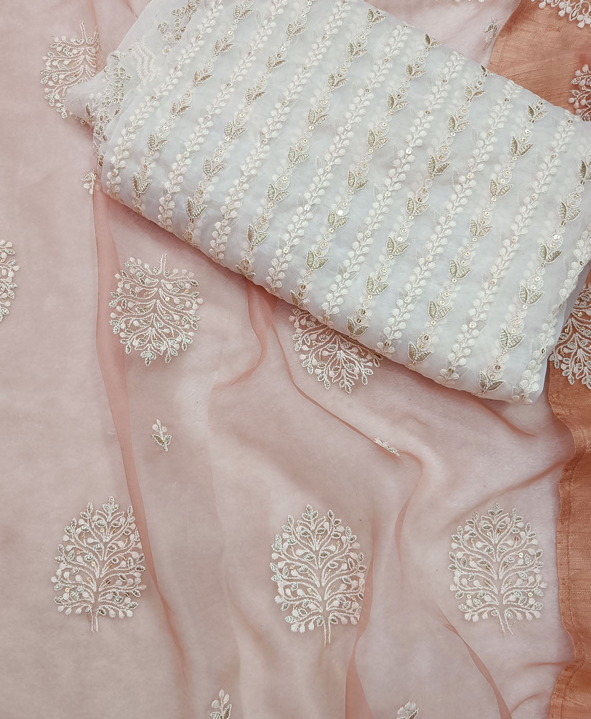 Thread Embroidered Ruddy Pink Organza Saree