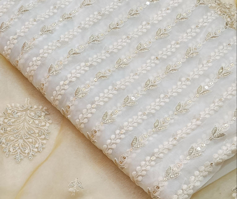 Thread Embroidered Yellow Organza Saree