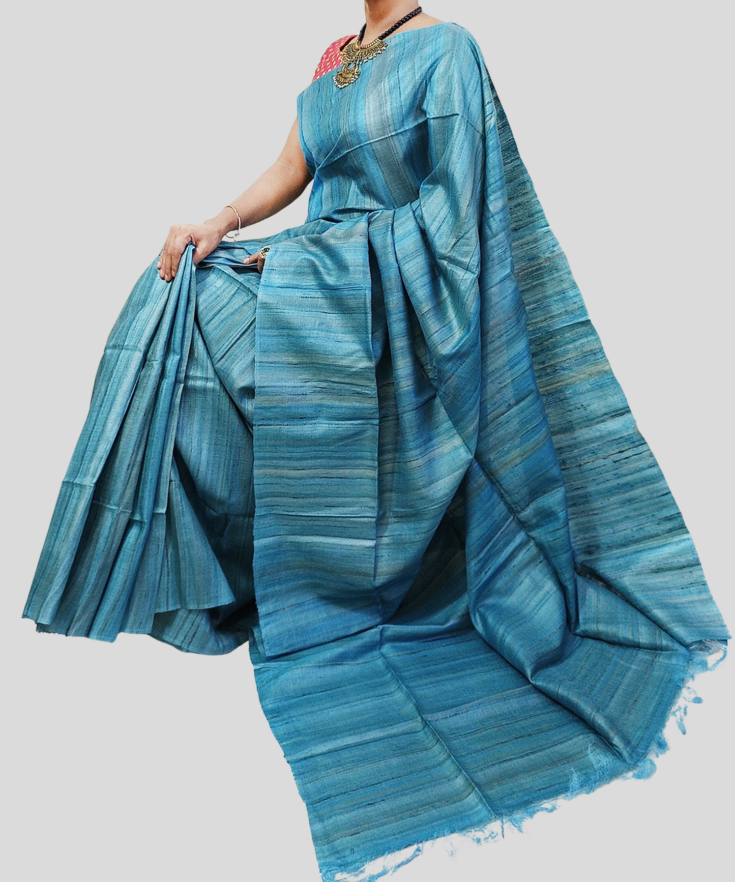 Sky Blue Desi Tussar Silk Saree