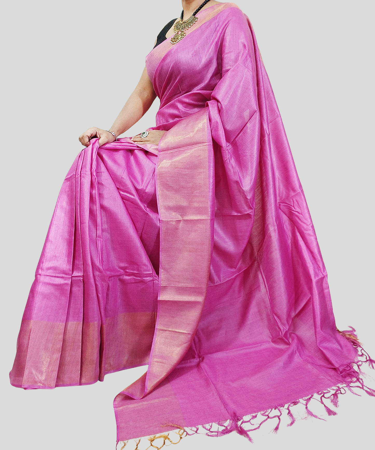 Zari Border Pink Munga Silk Saree
