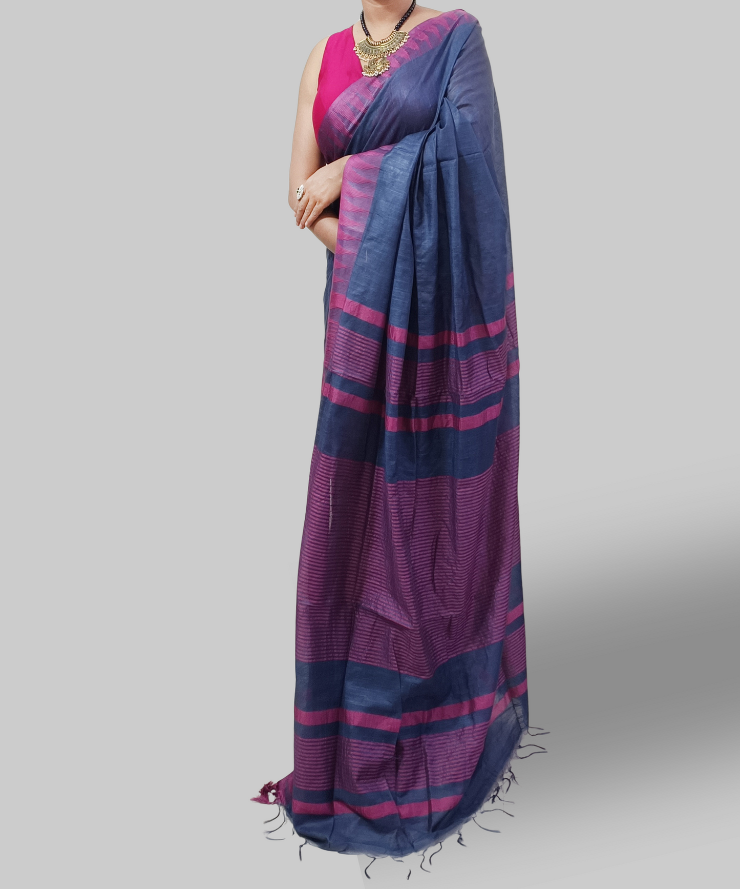 Temple Border Navy Blue Kota Viscose Saree