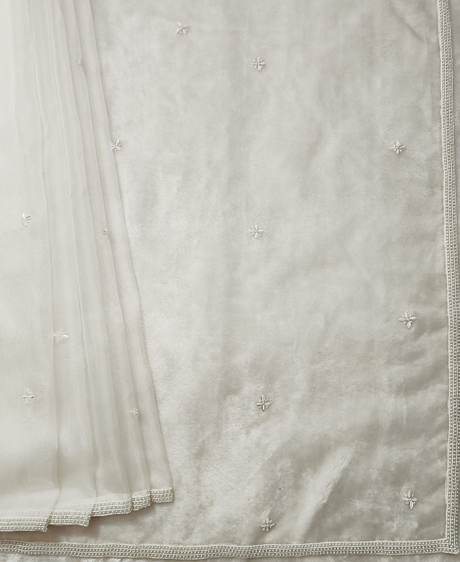 Ivory Hand Embroidered Organza Saree