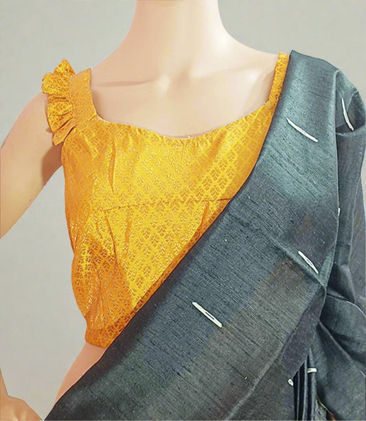 Yellow Brocade Frill Sleeve Blouse| Peepal Clothing