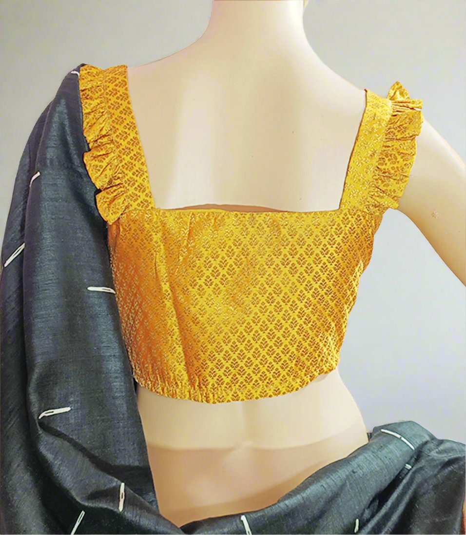 Brocade Frill Sleeve Blouse| Peepal Clothing