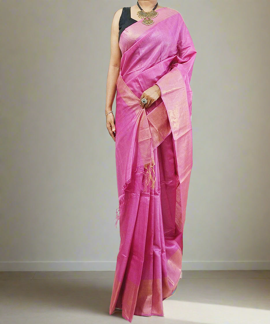 Zari Border Pink Munga Silk Saree