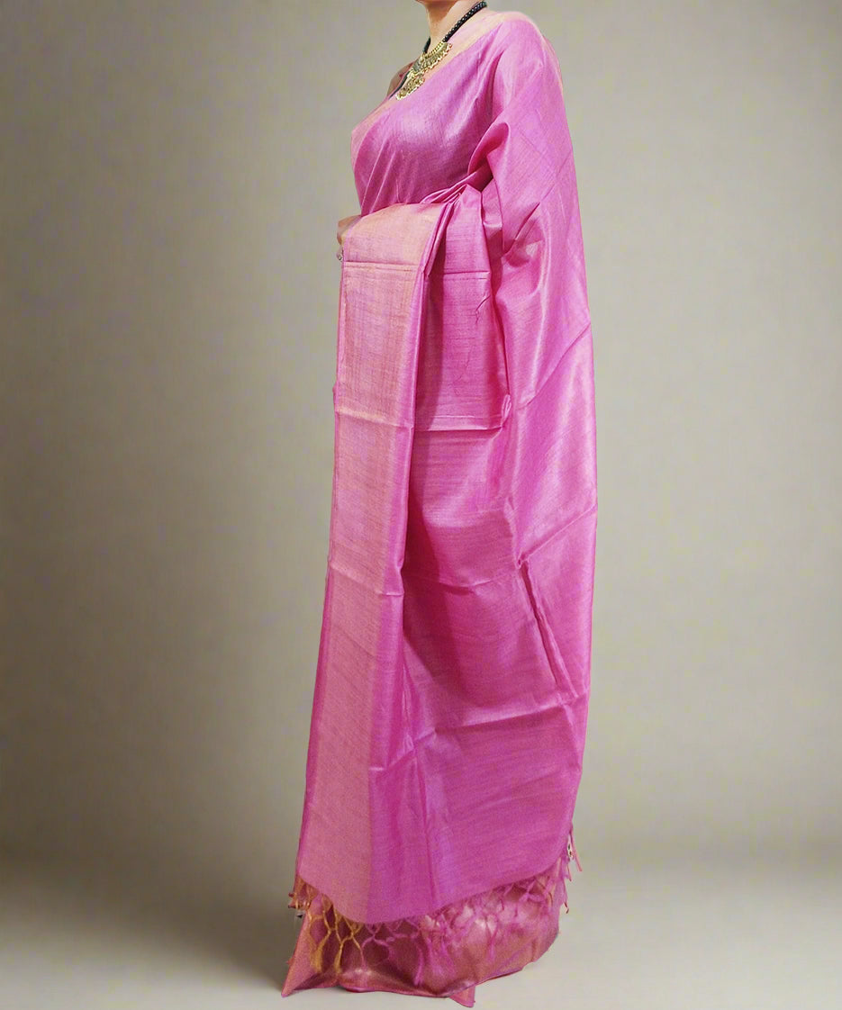 Zari Border Pink Munga Silk Saree