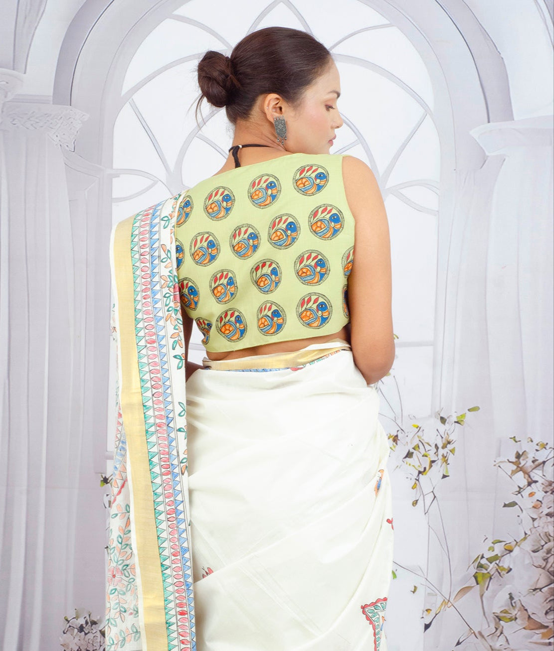 Pista Green Madhubani Hand Painted Woman’s Cotton Waistcoat