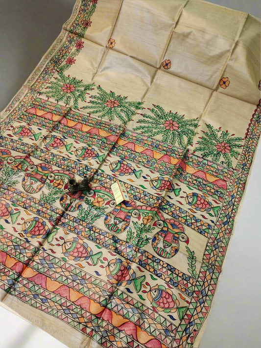 Shop Madhubani Hand Painted Saree Online at www.peepalclothing.com