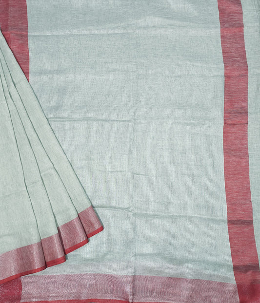 Olive Pure Linen Saree | Peepal Clothing