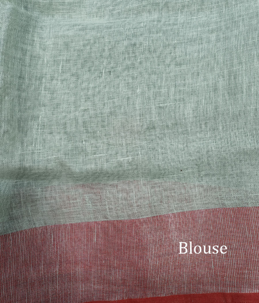 Olive Pure Linen Saree | Peepal Clothing