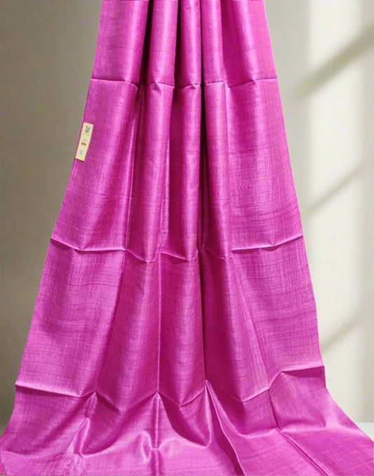 Magenta Pure Desi Tussar Plain Silk Saree| Peepal Clothing