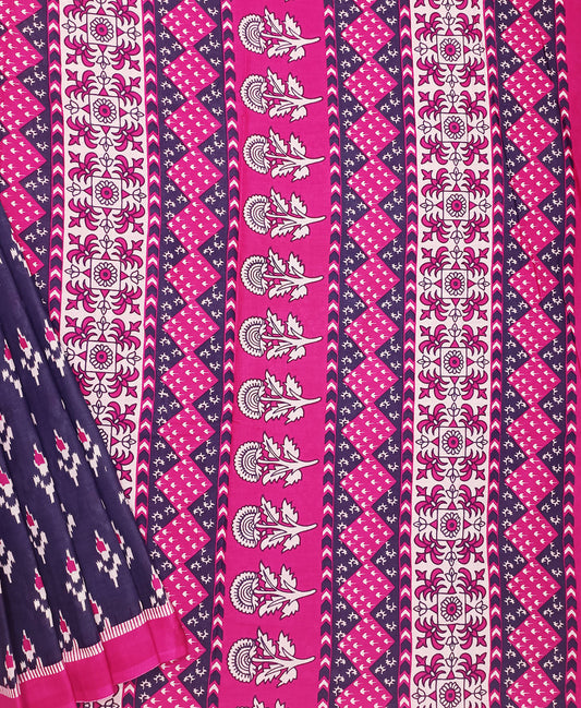 Bagru Printed Grey Cotton Mulmul Saree | Peepal Clothing
