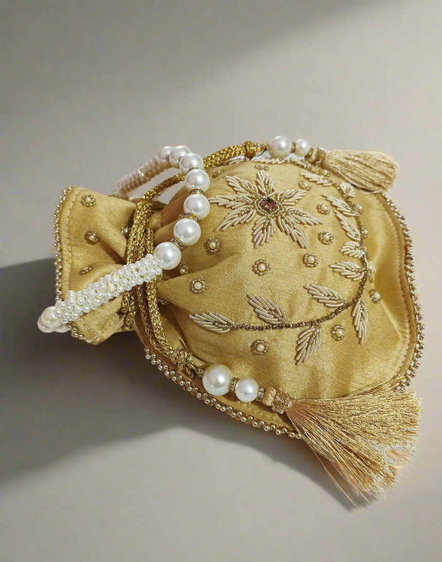 Beige Embroidered Potli | Peepal Clothing