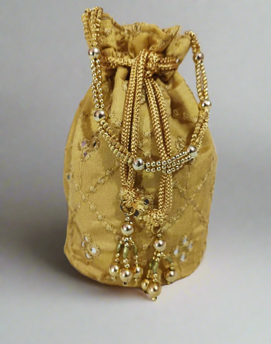 Beige Mirror Work Potli | Peepal Clothing