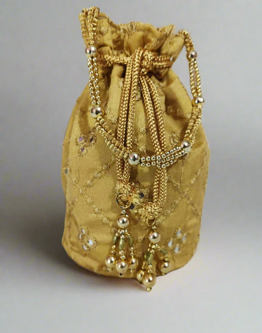 Beige Mirror Work Potli | Peepal Clothing
