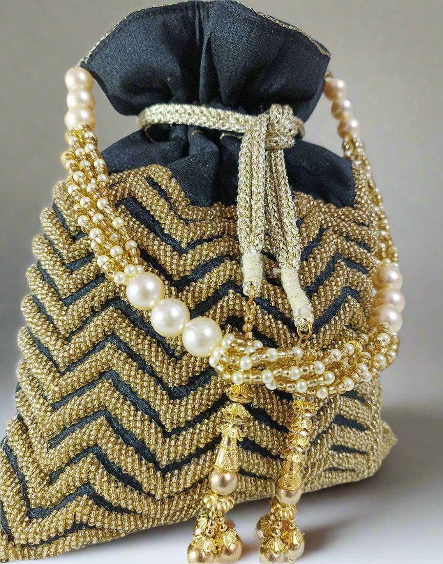 Black Hand Embroidered Potli | Peepal Clothing