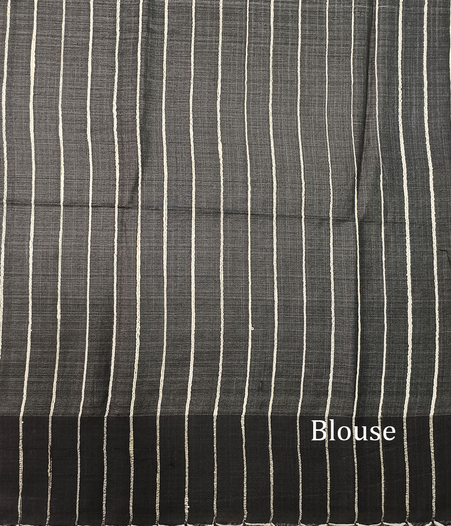 Black Korean Tussar Ghicha Silk Saree | Peepal Clothing