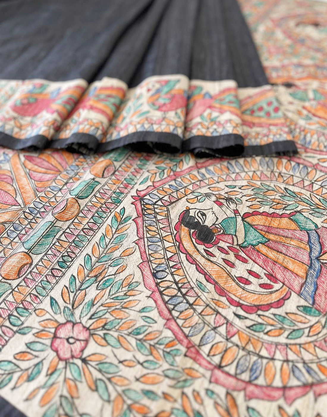 Hand Painted Silk Sari | Peepal Clothing