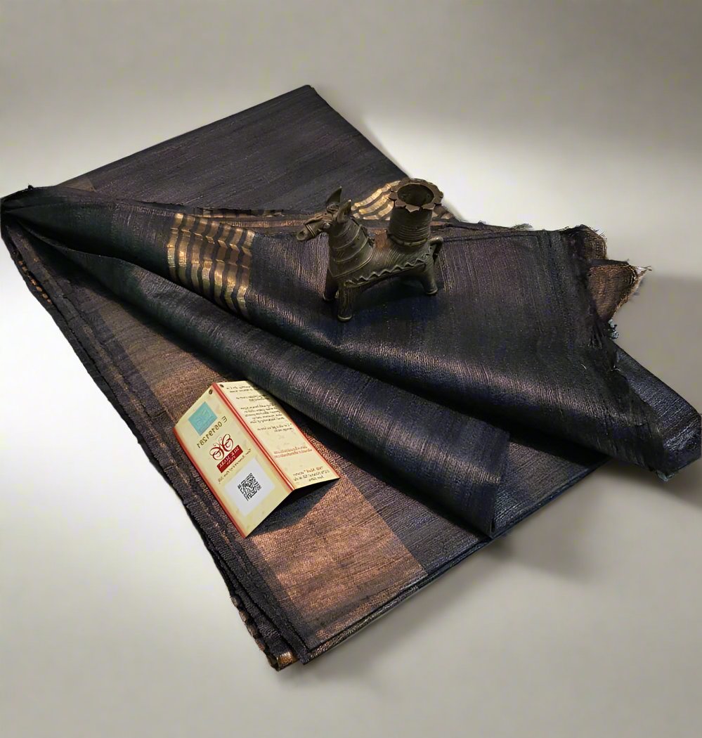 Buy Pure Tusaar Ghicha Silk Saree online- Peepal Clothing. Click now to checkout the collections of handloom silk sarees and on-going discounts.