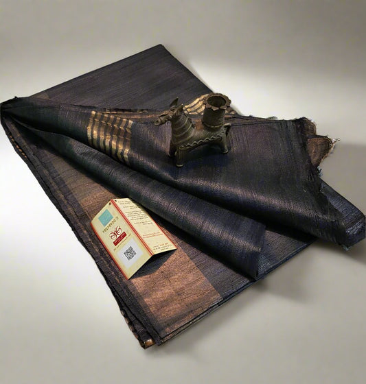 Buy Pure Tusaar Ghicha Silk Saree online- Peepal Clothing. Click now to checkout the collections of handloom silk sarees and on-going discounts.