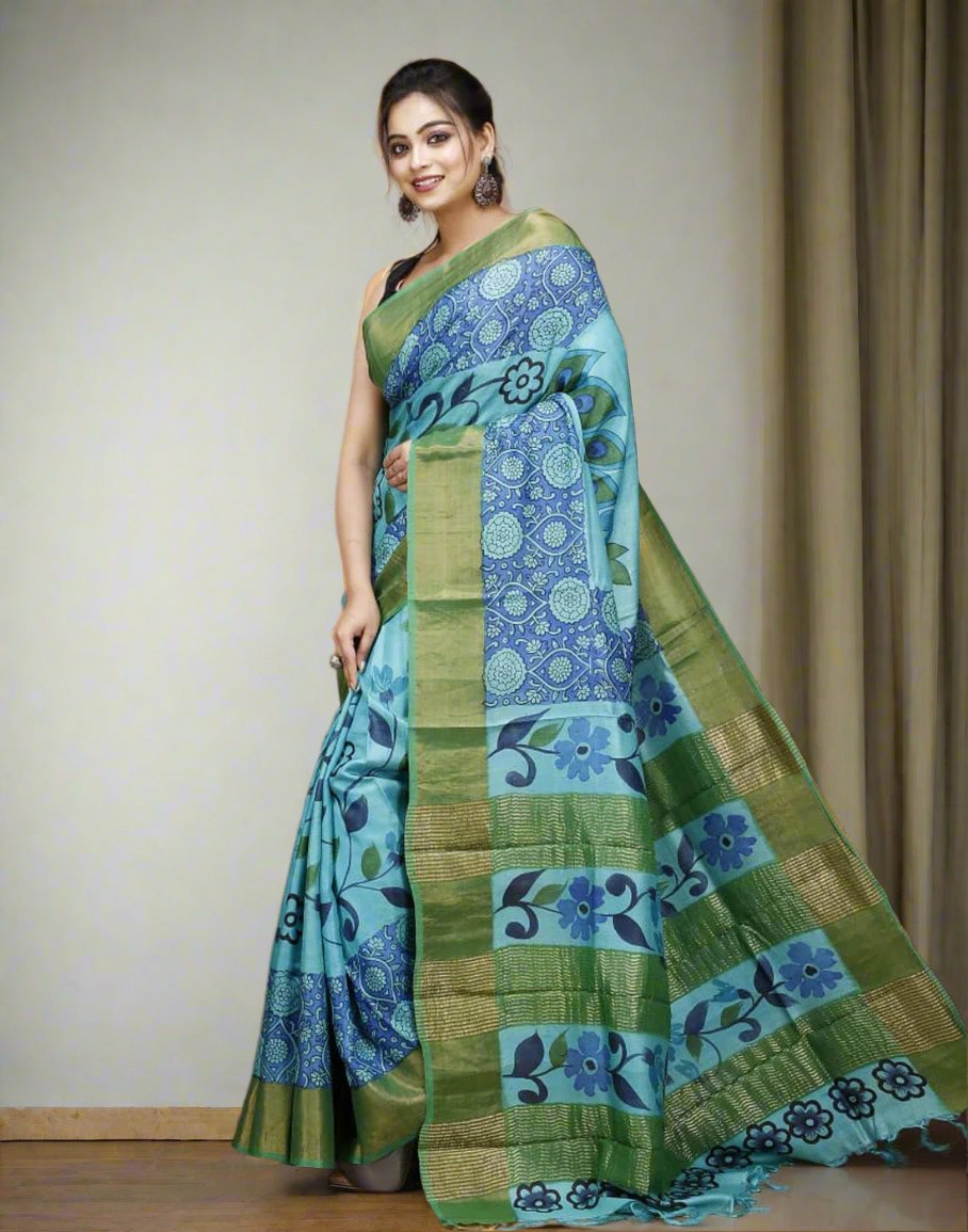 Blue Kalamkari Saree| Peepal Clothing