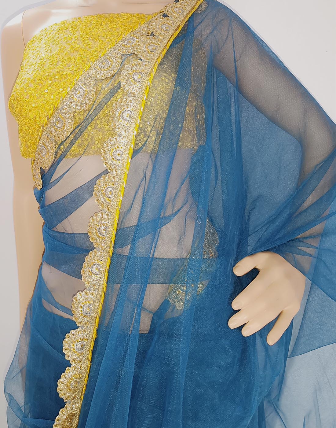 Blue Net Saree | Peepal Clothing