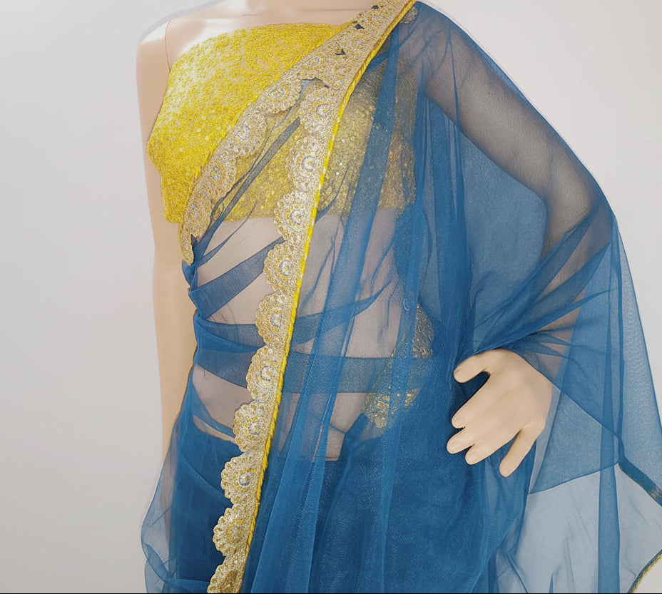 Blue Net Saree | Peepal Clothing