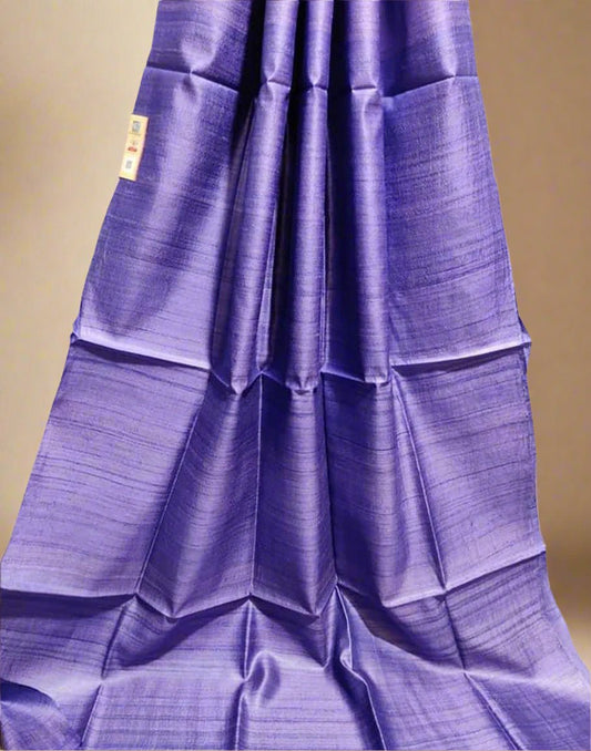 Blue Pure Desi Tussar Plain Silk Saree| Peepal Clothing