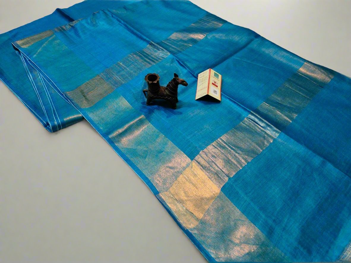 Buy Blue Tussur Munga Zari Border Saris