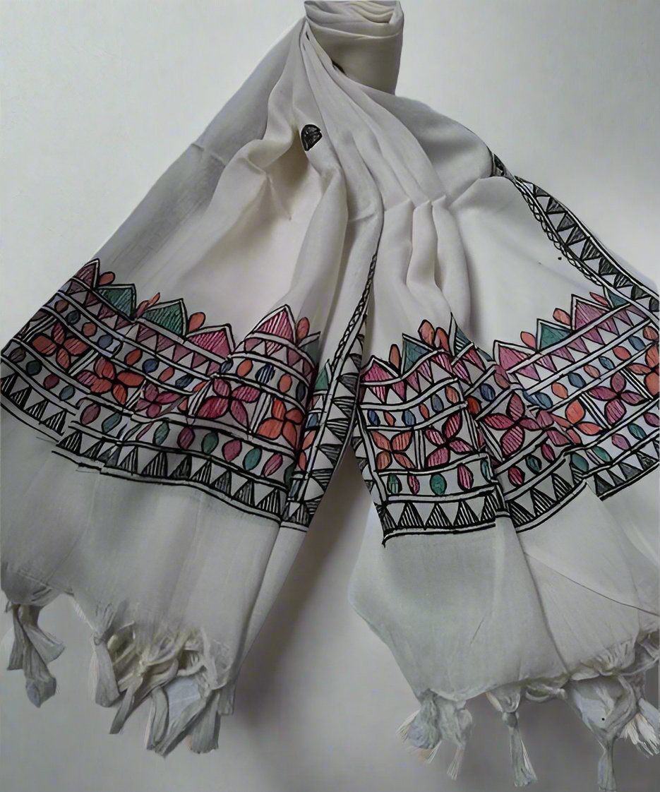 Madhubani hand Painted Stole | Peepal Clothing