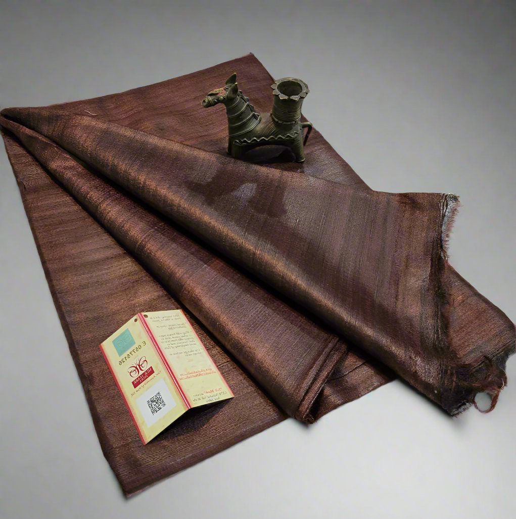 Brown Handloom Tussar Ghicha Silk Saree || Peepal clothing