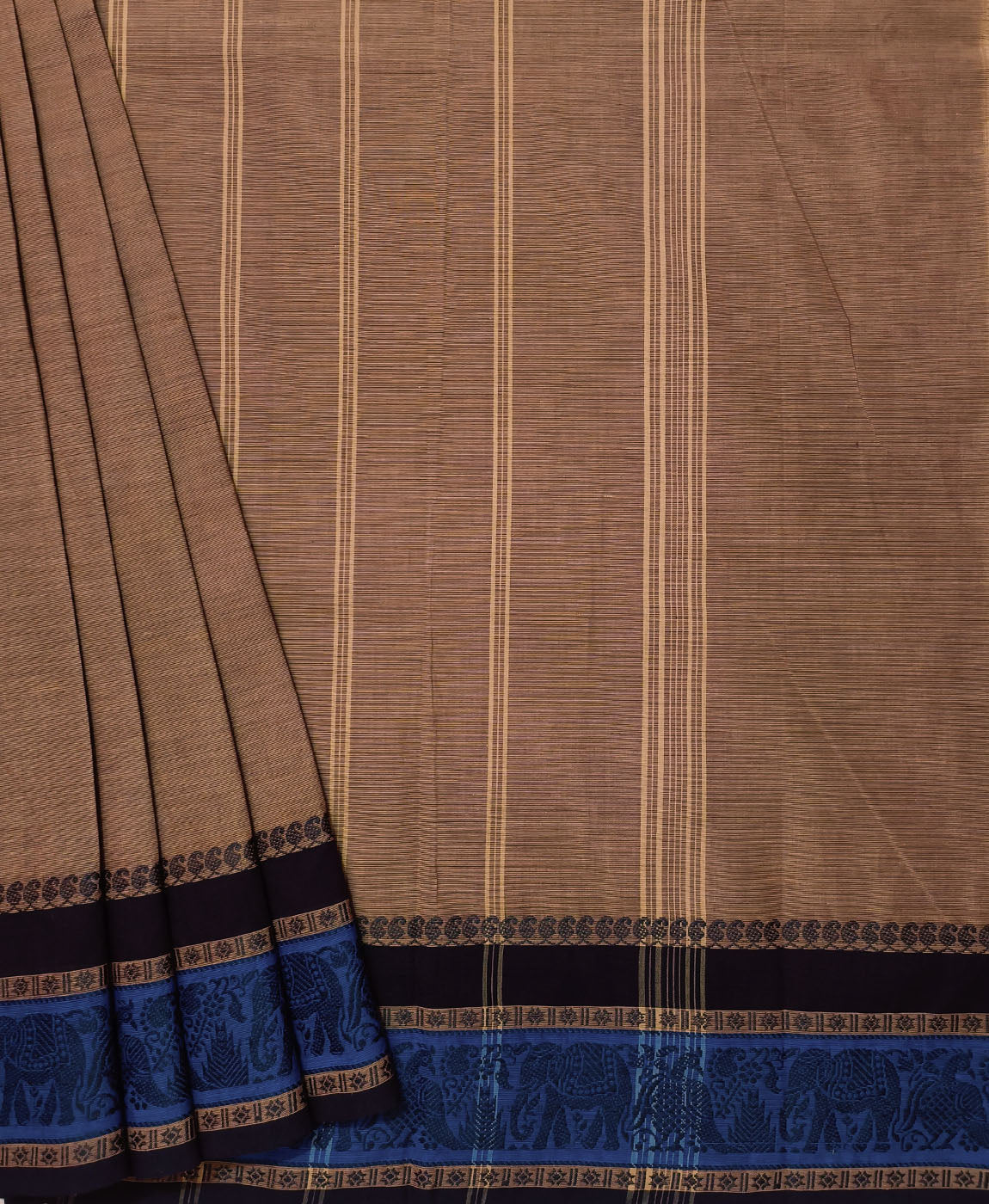Brown Paisley Border Chettinad Cotton Saree | Peepal Clothing