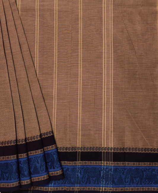 Brown Paisley Border Chettinad Cotton Saree | Peepal Clothing