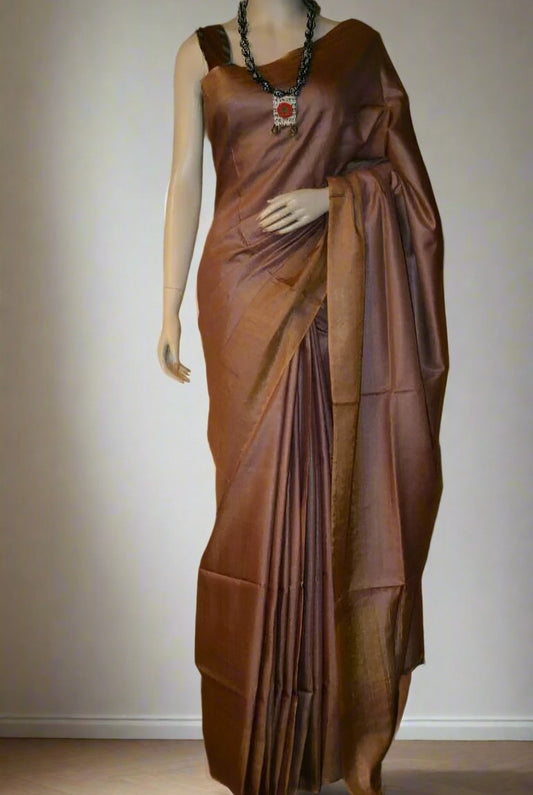 Brown Tusaar Munga Silk Saree