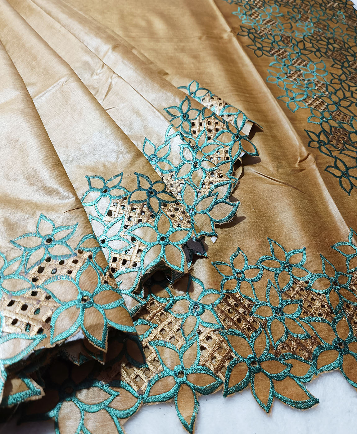 Hand Cutwork Silk Saree | Peepal Clothing
