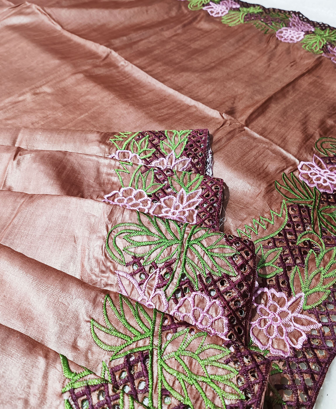 Hand Cutwork Silk Saree | Peepal Clothing
