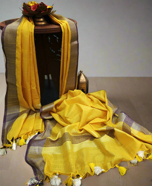 Dandelion Cotton Slub Dupatta with Contrast Border | Peepal Clothing