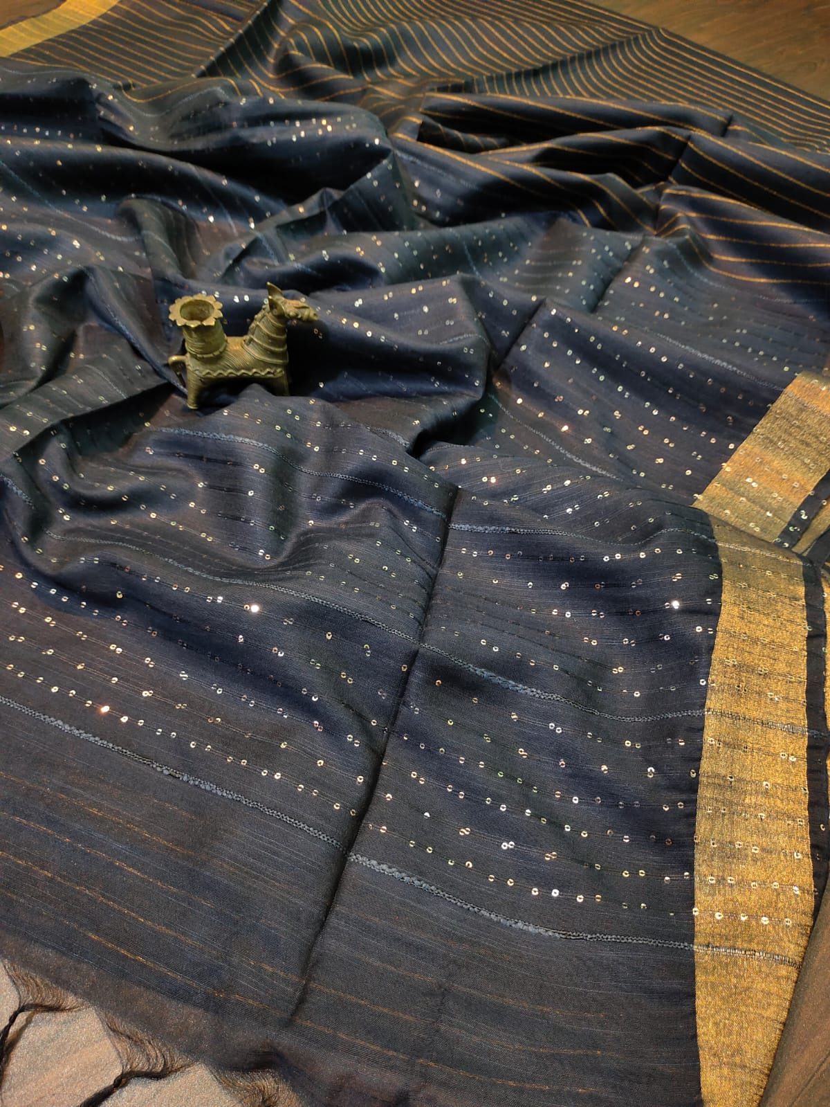 Dark Grey Kota Viscose Saree | Peepal Clothing
