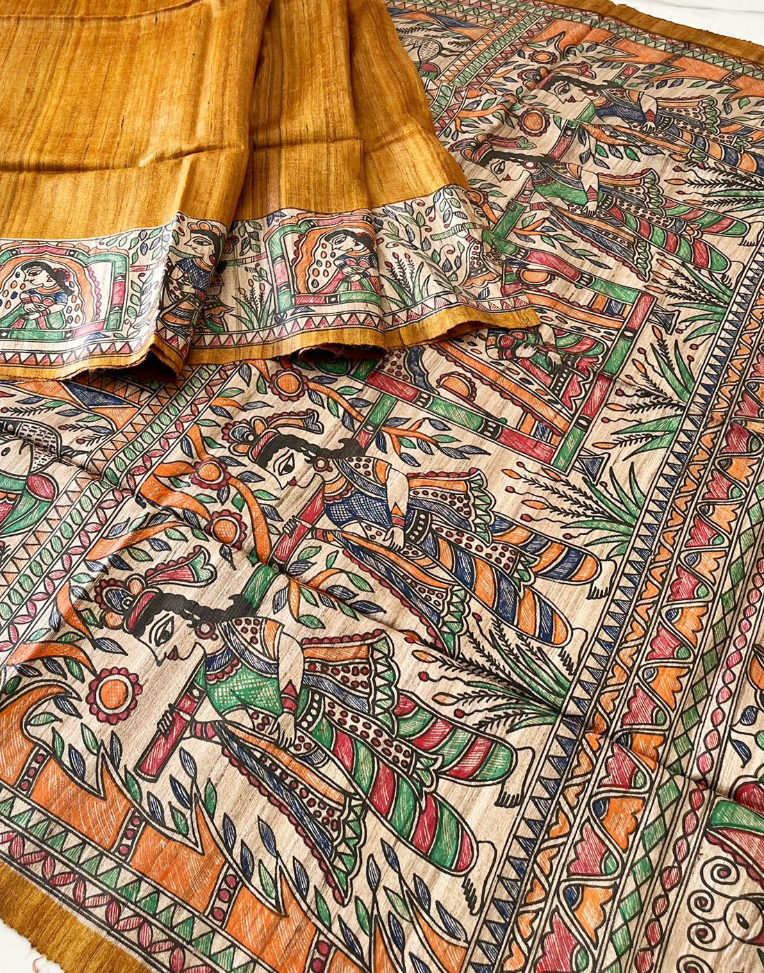 Hand Painted Silk Sari | Peepal Clothing