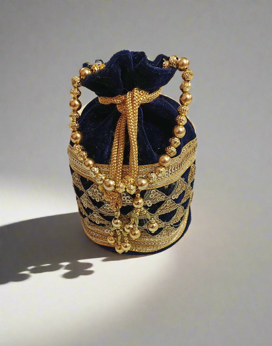 Embellished Blue Velvet Potli | Peepal Clothing