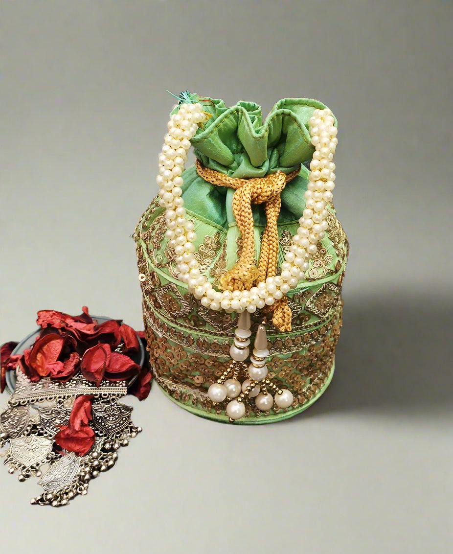 Embellished Green Potli | Peepal Clothing