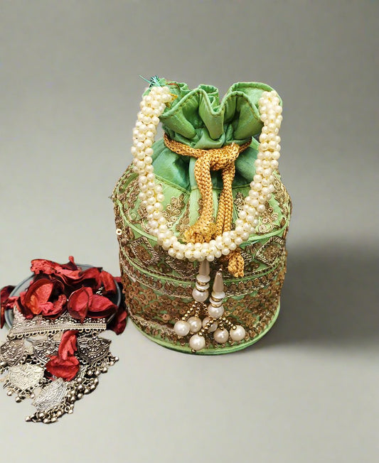 Embellished Green Potli | Peepal Clothing