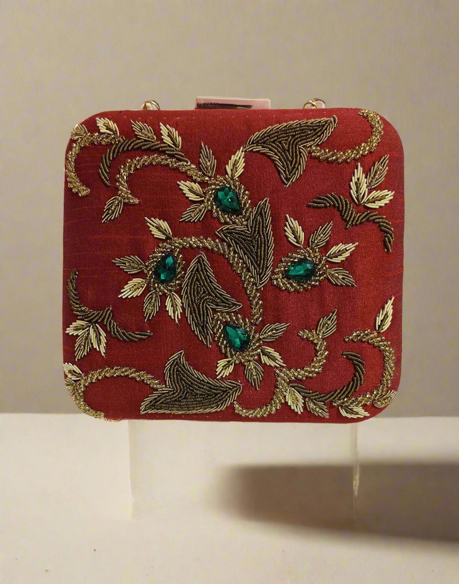 Embellished Maroon Clutch | Peepal Clothing