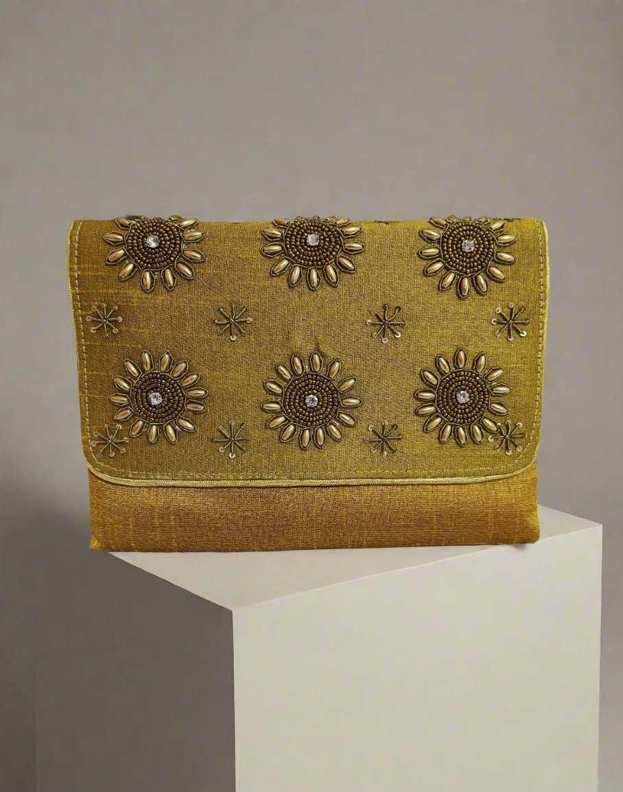 Embellished Mustard Clutch | Peepal Clothing