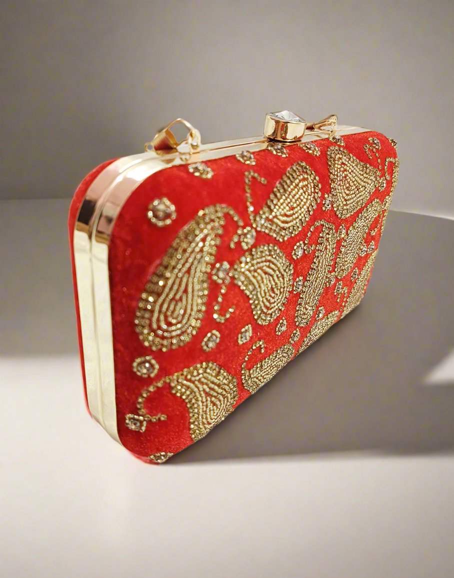 Embellished Red Clutch | Peepal Clothing