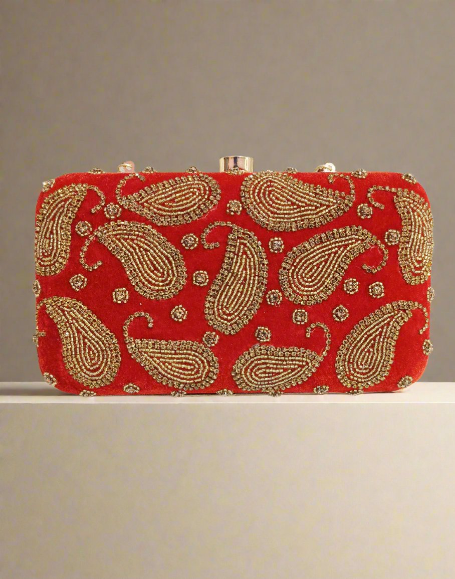 Embellished Red Clutch | Peepal Clothing
