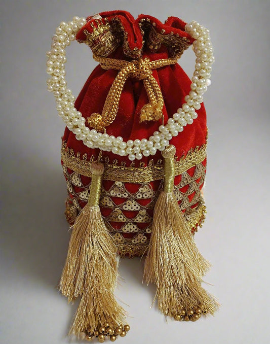 Embellished Red Velvet Potli | Peepal Clothing