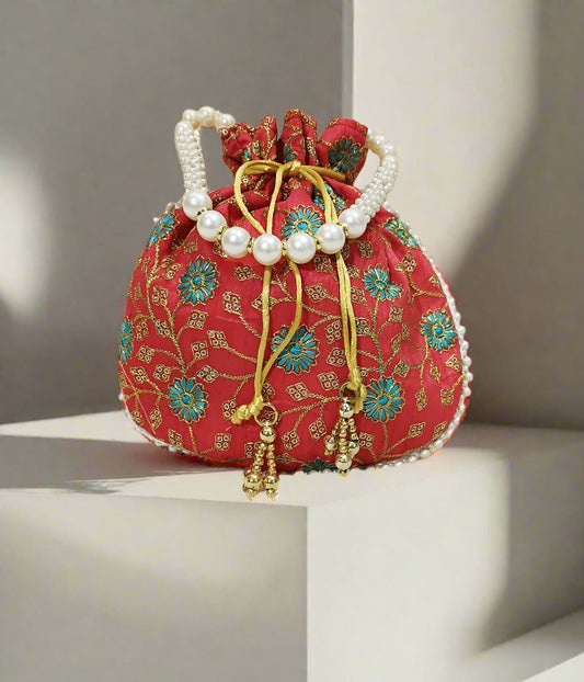 Embroidered Gajri Color Potli | Peepal Clothing
