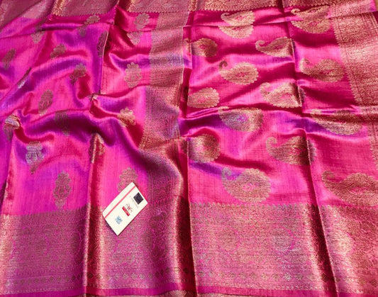 Embroidered Magenta Munga Silk Saree with Floral Motifs | Peepal Clothing