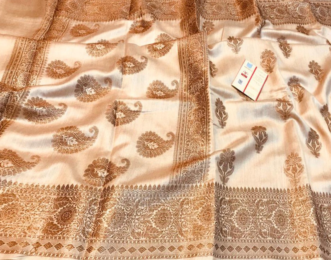 Embroidered Natural Color Munga Silk Saree with Floral Motifs | Peepal Clothing